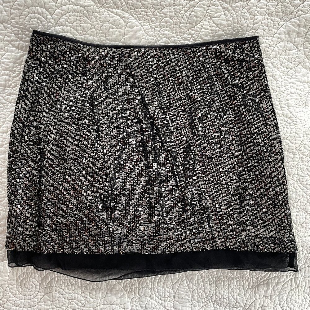 Jennifer Lopez Y2K Silver Black Sequin Mini Skirt 4 Party Club Sparkle Disco